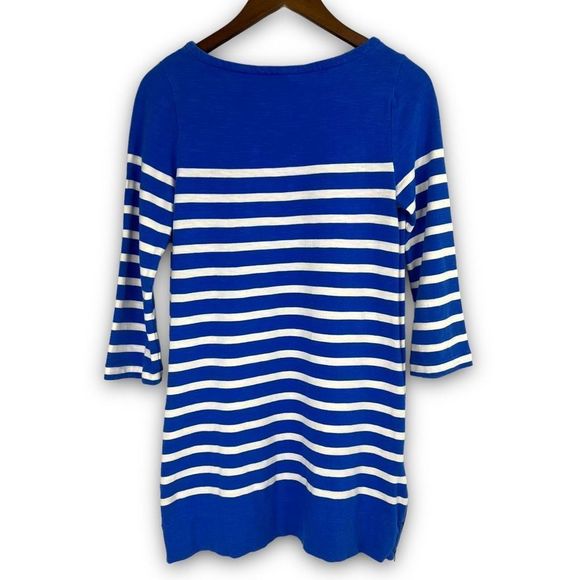 J. Crew Blue White Stripes 3/4 Sleeve Side Zip Stretch Knit Tunic Sweater XS - Picture 2 of 11